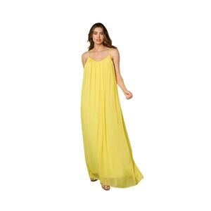 Women's Yellow V-Neck Spaghetti Strap Maxi Summer Dress